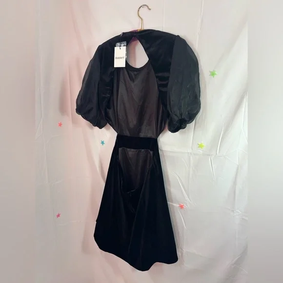 NWT Bardot Black Malina Velour Mini Dress with Cutouts and Puff Sleeves Size 12 - Picture 6 of 15